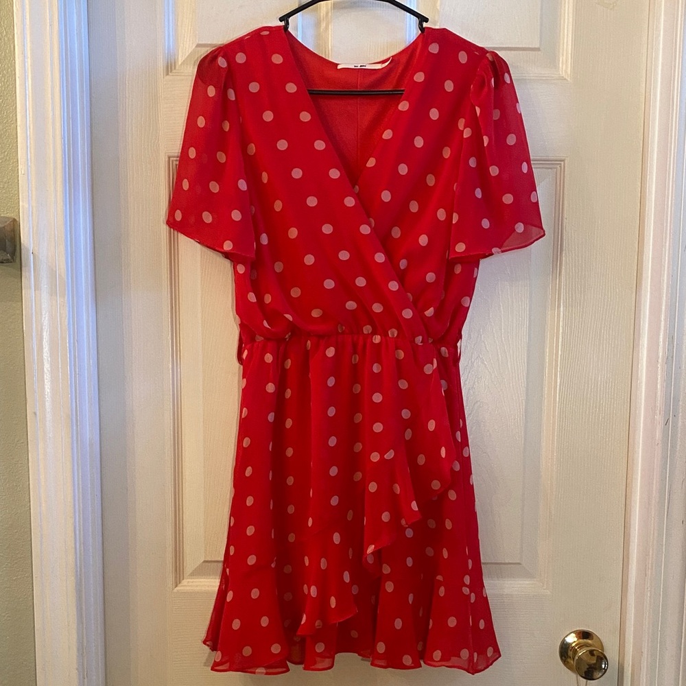 Miami Red and White Polka Dot Mini Sheer Dress - Picture 3 of 13